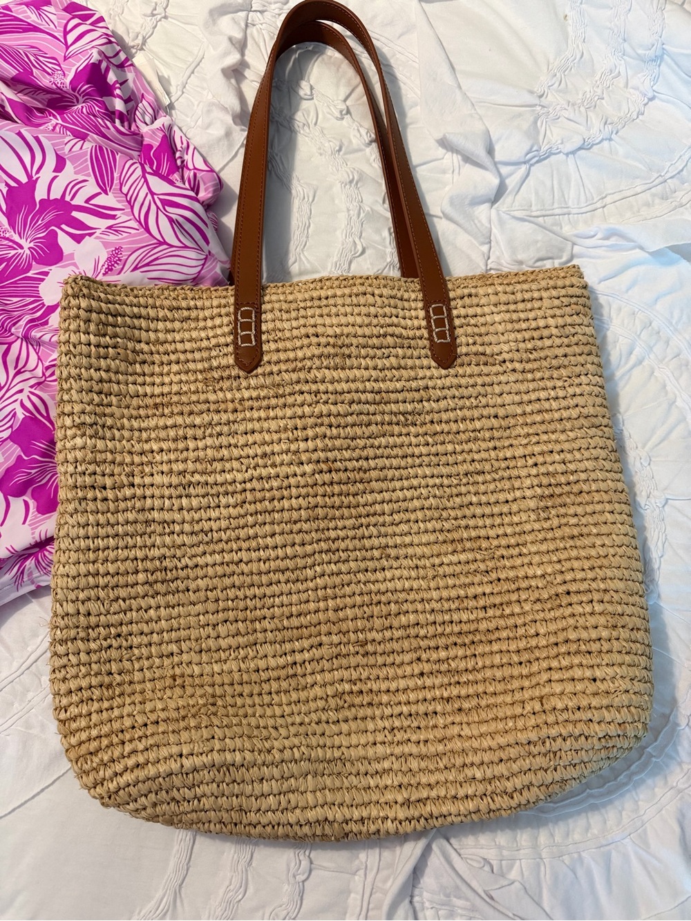 Rachel Zoe Straw Tote with Brown Leather Handles